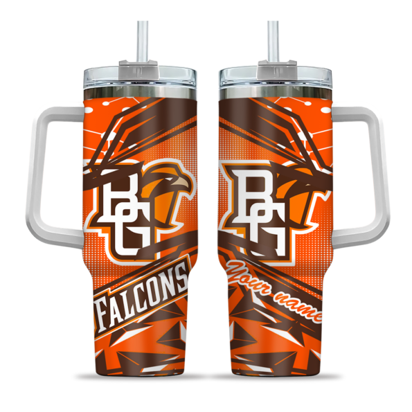 customized bowling green falcons abstract paths orange curved tumbler best selling.webp