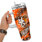 customized bowling green falcons abstract paths orange curved tumbler best selling.webp