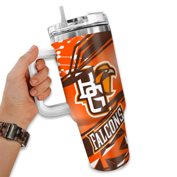 customized bowling green falcons abstract paths orange curved tumbler fashion forward.webp