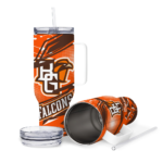customized bowling green falcons abstract paths orange curved tumbler best selling.webp