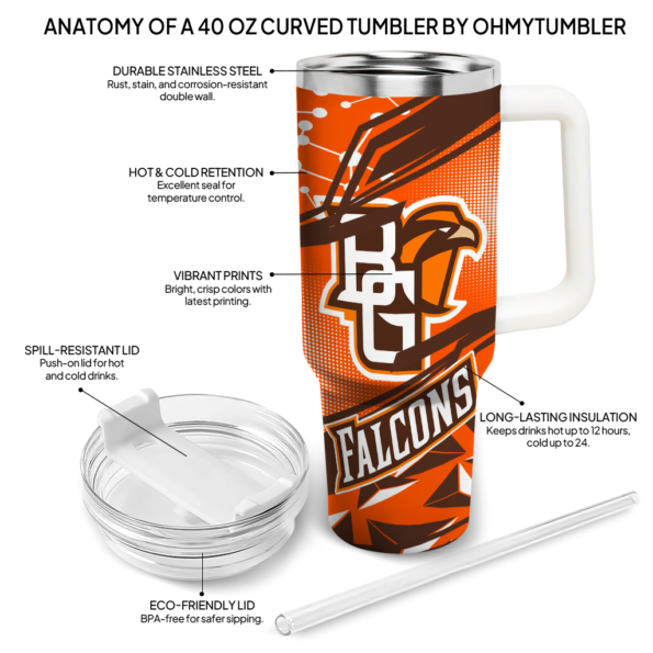 customized bowling green falcons abstract paths orange curved tumbler new arrival.webp