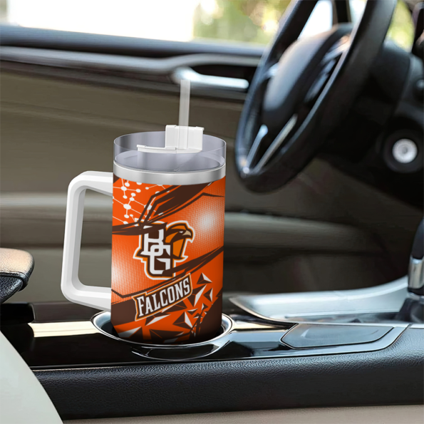 customized bowling green falcons abstract paths orange curved tumbler trendy.webp
