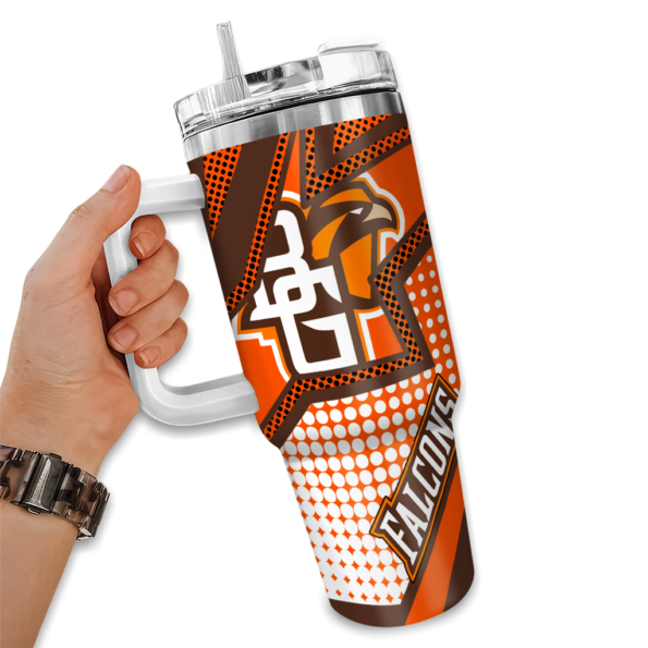 customized bowling green falcons arrow burst orange curved tumbler fashion forward.webp