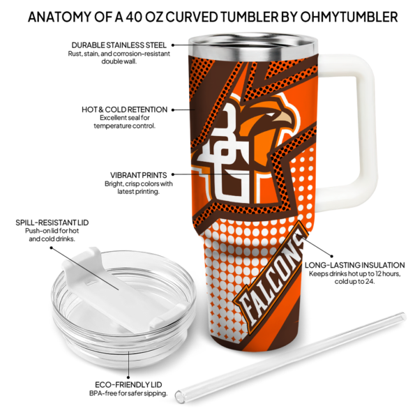 customized bowling green falcons arrow burst orange curved tumbler new arrival.webp