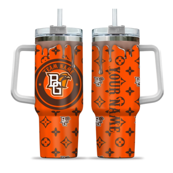customized bowling green falcons bullseye drips orange curved tumbler best selling.webp
