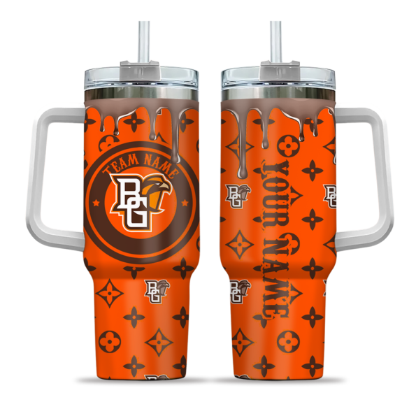 customized bowling green falcons bullseye drips orange curved tumbler best selling.webp