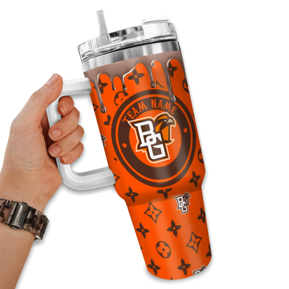 customized bowling green falcons bullseye drips orange curved tumbler fashion forward.webp