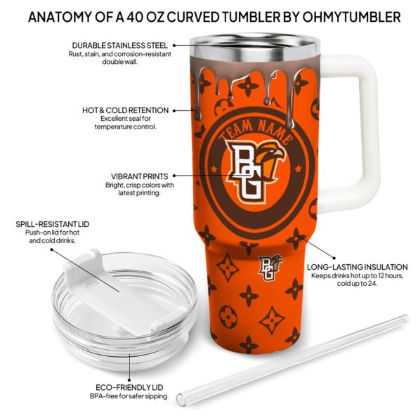 customized bowling green falcons bullseye drips orange curved tumbler new arrival.webp