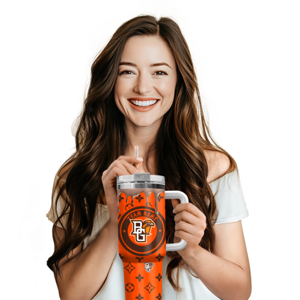 customized bowling green falcons bullseye drips orange curved tumbler premium grade.webp