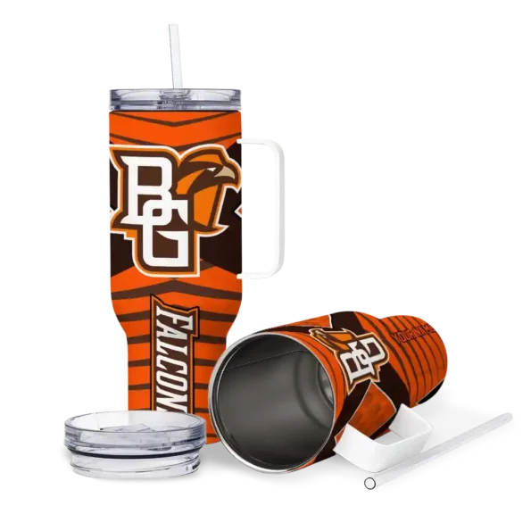 customized bowling green falcons chevron layers orange curved tumbler high quality.webp