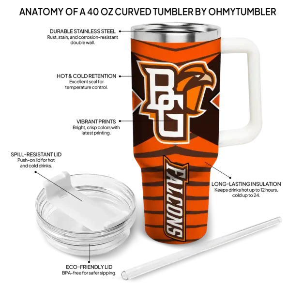 customized bowling green falcons chevron layers orange curved tumbler new arrival.webp