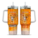 customized bowling green falcons geometric prism orange curved tumbler best selling.webp