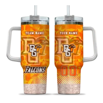 customized bowling green falcons geometric prism orange curved tumbler best selling.webp