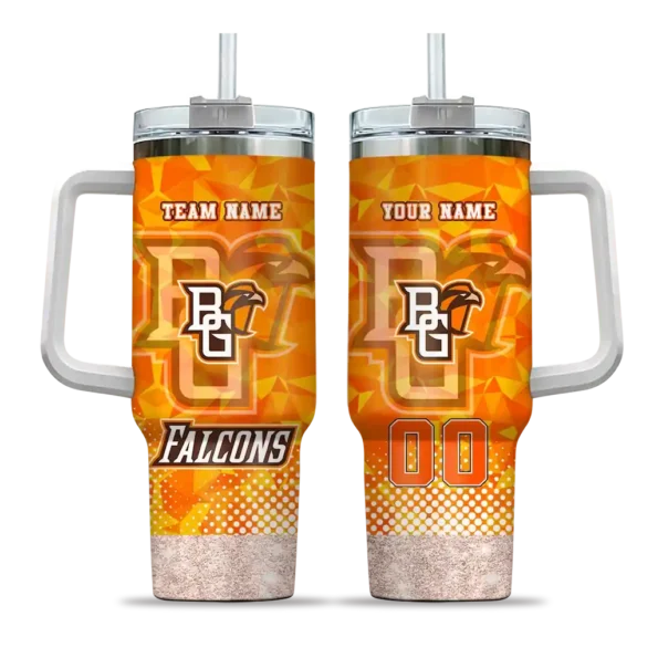 customized bowling green falcons geometric prism orange curved tumbler best selling.webp