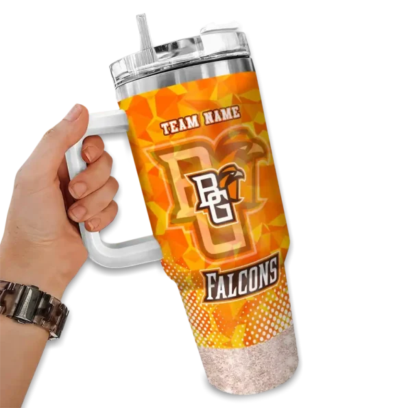 customized bowling green falcons geometric prism orange curved tumbler fashion forward.webp
