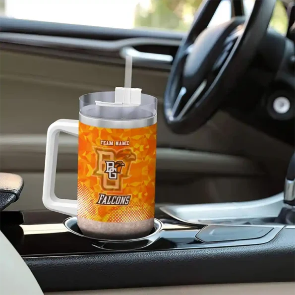 customized bowling green falcons geometric prism orange curved tumbler trendy.webp