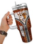 customized bowling green falcons leopard zipper orange curved tumbler best selling.webp