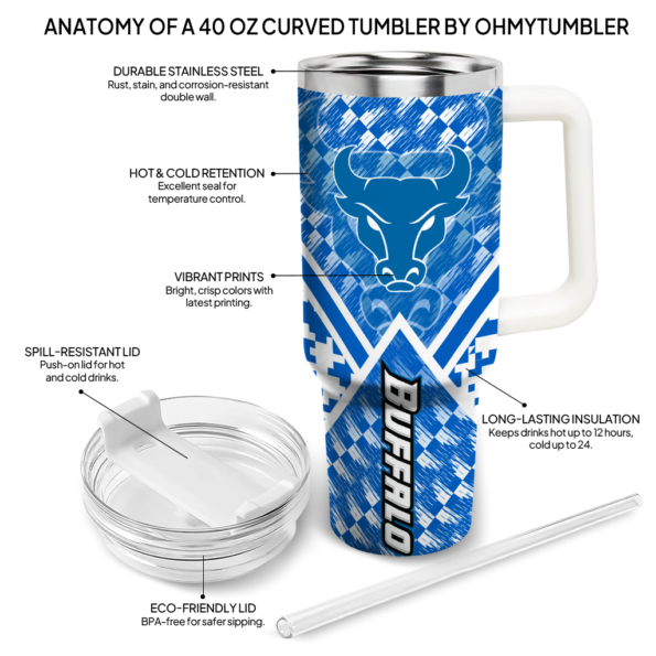 customized buffalo bulls chevron angle royal blue curved tumbler new arrival.webp