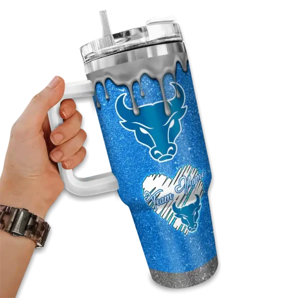 customized buffalo bulls heart helmet motif royal blue curved tumbler fashion forward.webp