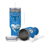 customized buffalo bulls heart helmet motif royal blue curved tumbler best selling.webp