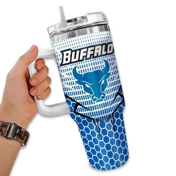 customized buffalo bulls hex texture royal blue curved tumbler fashion forward.webp