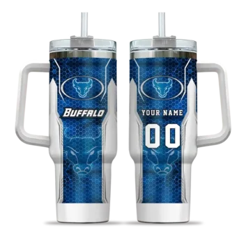 customized buffalo bulls hexagon armor royal blue curved tumbler best selling.webp