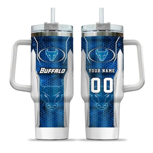 customized buffalo bulls hexagon armor royal blue curved tumbler best selling.webp