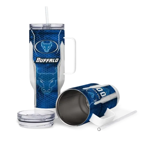 customized buffalo bulls hexagon armor royal blue curved tumbler high quality.webp