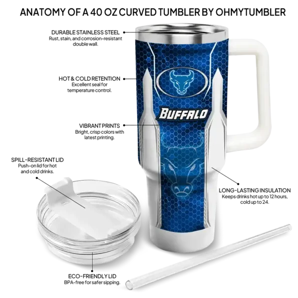 customized buffalo bulls hexagon armor royal blue curved tumbler new arrival.webp