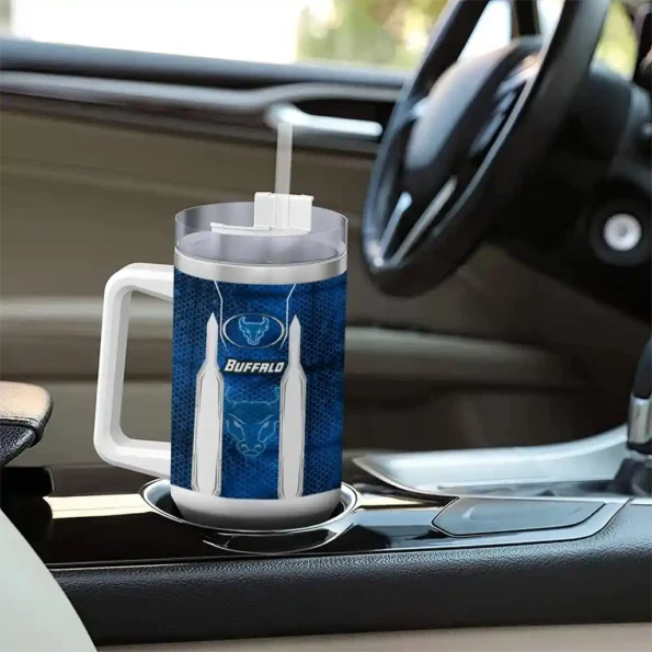 customized buffalo bulls hexagon armor royal blue curved tumbler trendy.webp