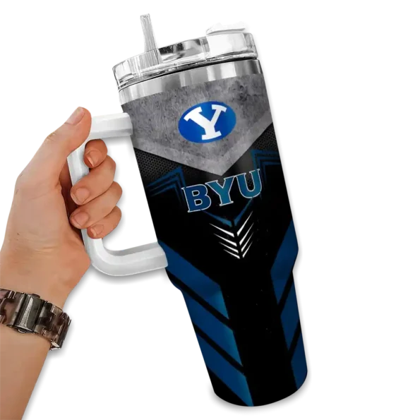customized byu cougars arrow armor blue black curved tumbler fashion forward.webp