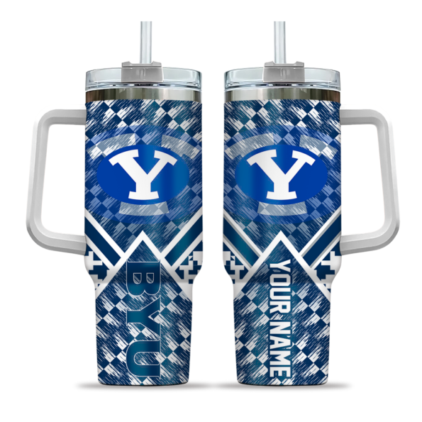 customized byu cougars chevron angle blue curved tumbler best selling.webp