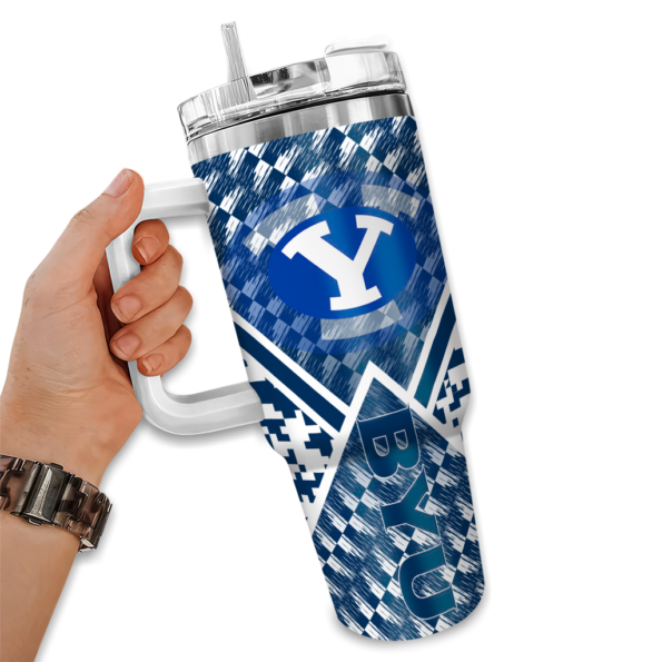 customized byu cougars chevron angle blue curved tumbler fashion forward.webp