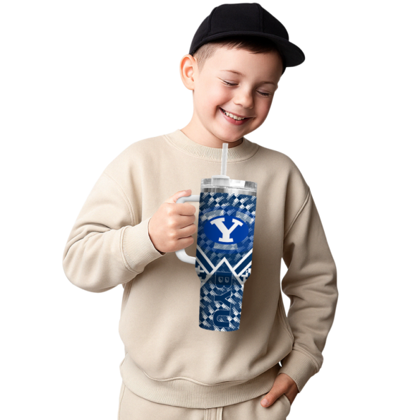 customized byu cougars chevron angle blue curved tumbler latest model.webp