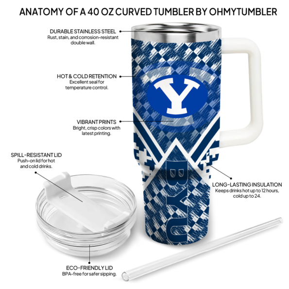 customized byu cougars chevron angle blue curved tumbler new arrival.webp