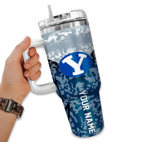 customized byu cougars chevron stripe blue curved tumbler fashion forward.webp