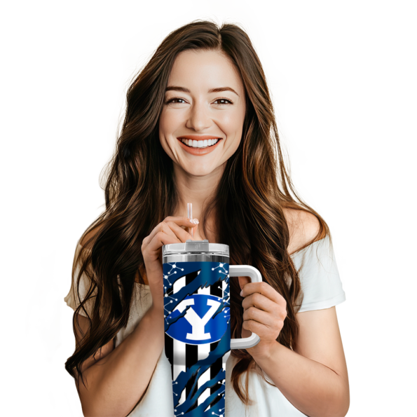 customized byu cougars claw cut blue black curved tumbler premium grade.webp