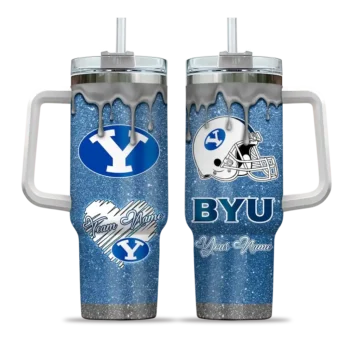 customized byu cougars heart helmet motif blue curved tumbler best selling.webp