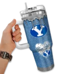customized byu cougars heart helmet motif blue curved tumbler best selling.webp