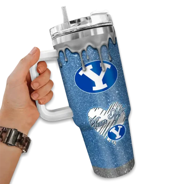 customized byu cougars heart helmet motif blue curved tumbler fashion forward.webp