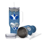 customized byu cougars heart helmet motif blue curved tumbler best selling.webp