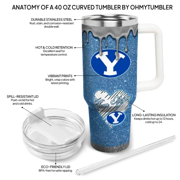 customized byu cougars heart helmet motif blue curved tumbler new arrival.webp