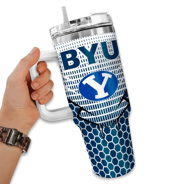 customized byu cougars hex texture blue curved tumbler fashion forward.webp