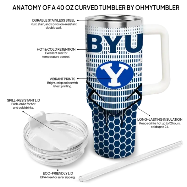 customized byu cougars hex texture blue curved tumbler new arrival.webp