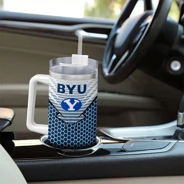 customized byu cougars hex texture blue curved tumbler trendy.webp