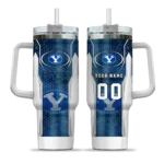customized byu cougars hexagon armor blue curved tumbler best selling.webp