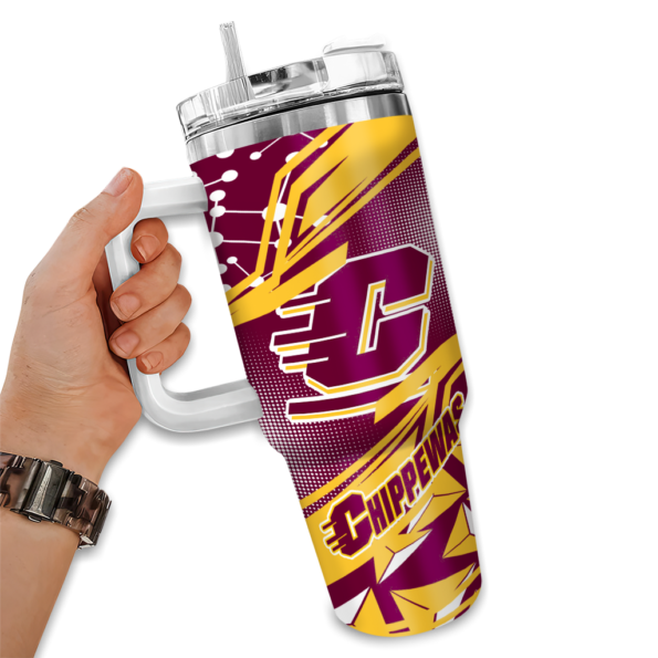 customized central michigan chippewas abstract paths maroon curved tumbler fashion forward.webp