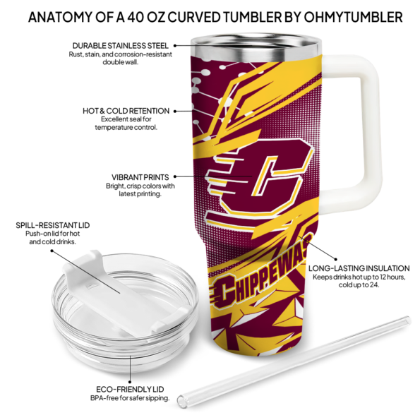 customized central michigan chippewas abstract paths maroon curved tumbler new arrival.webp