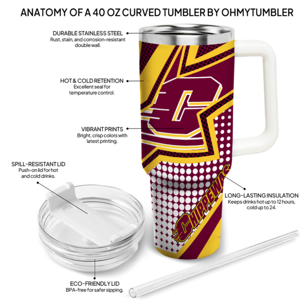 customized central michigan chippewas arrow burst maroon curved tumbler new arrival.webp