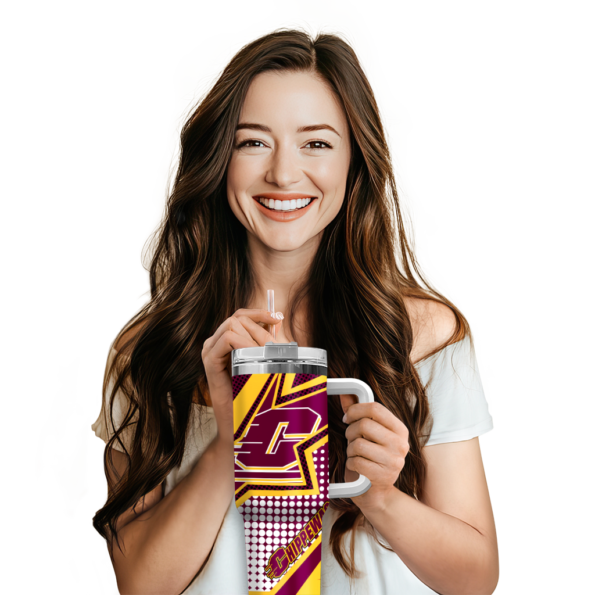 customized central michigan chippewas arrow burst maroon curved tumbler premium grade.webp